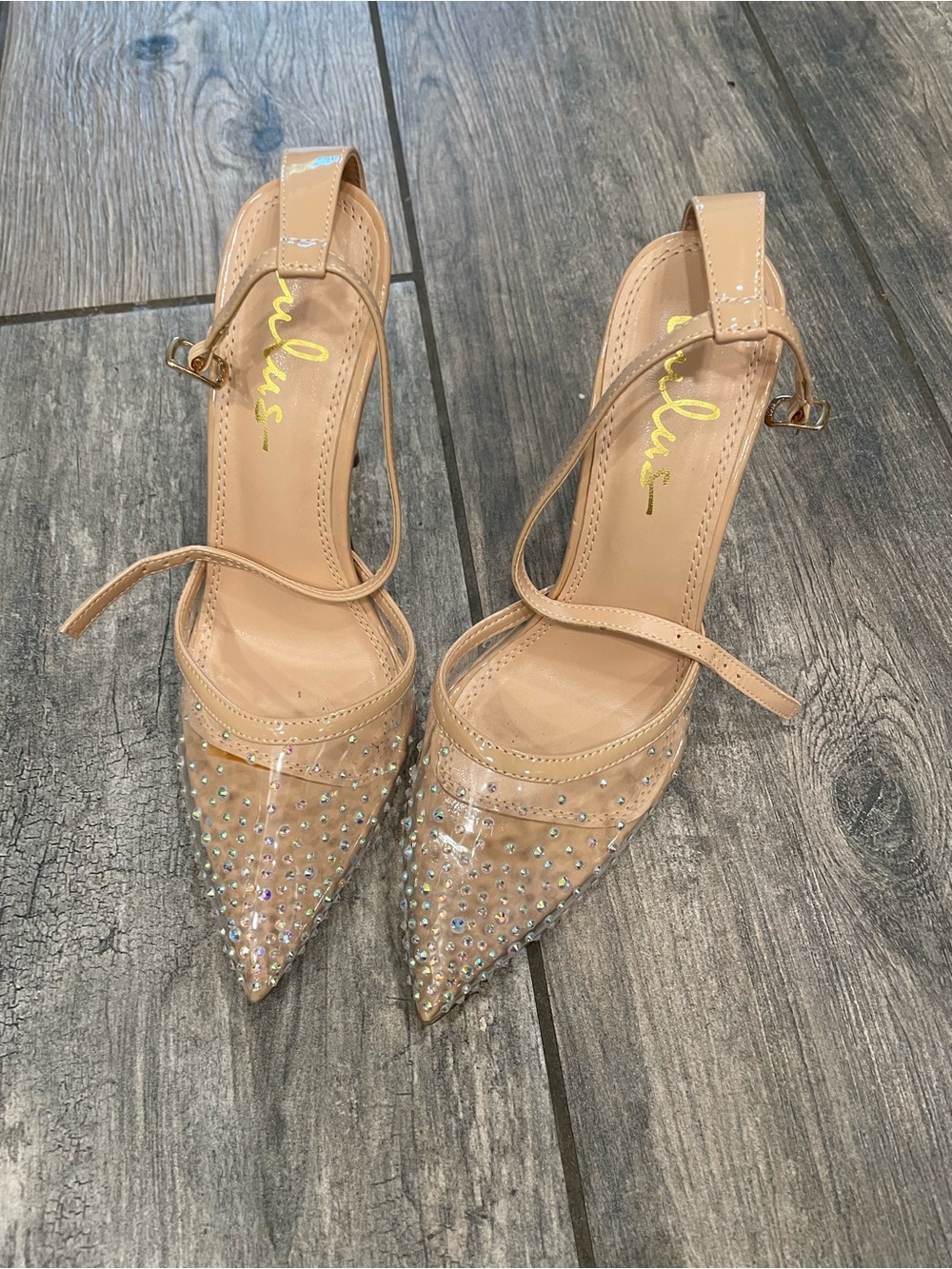 Lulu's Nude Rhinestone Pointed-Toe Slingbacks - Picture 2 of 8